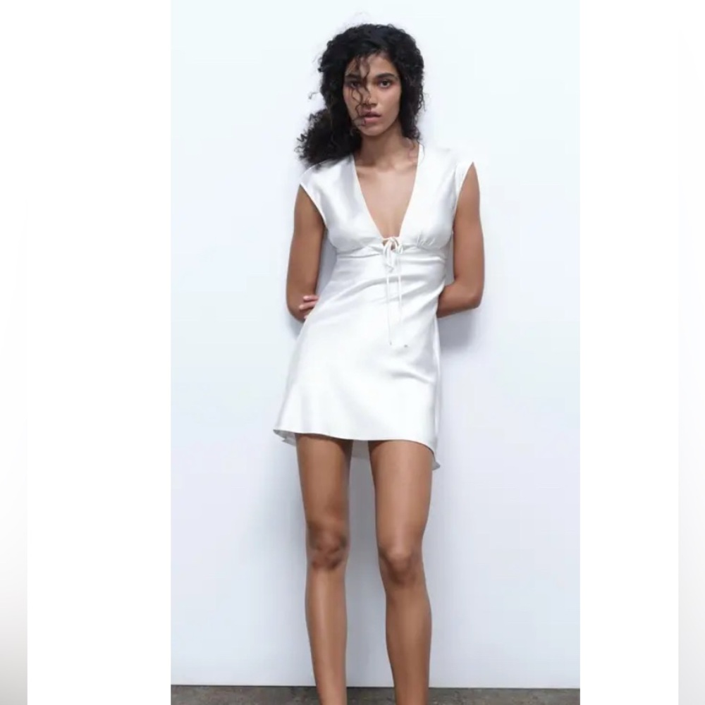 ZARA White Satin Mini Dress Brand New With Tags Size XS